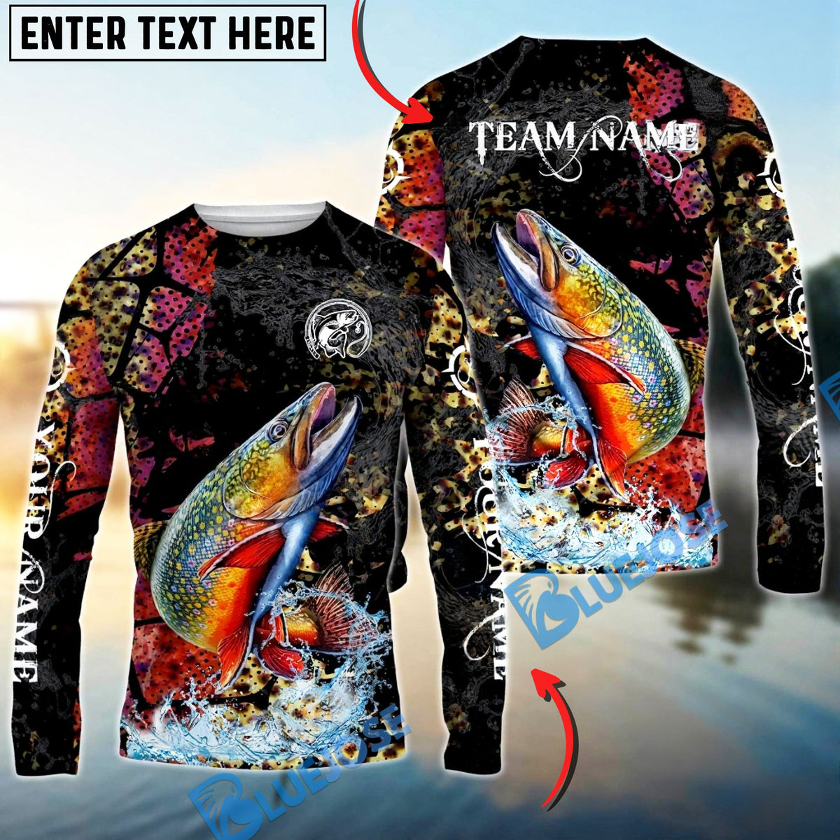 Bluejose Trout Fishing Dark Water Art Style Custom Name &amp; Team Name 3D Shirts