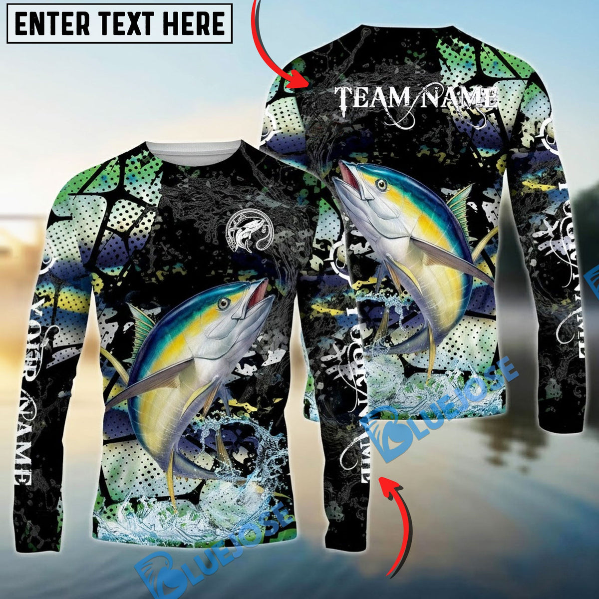 Bluejose Tuna Fishing Dark Water Art Style Custom Name &amp; Team Name 3D Shirts