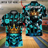 BlueJose Bowling & Pins King Skull Golden Rose Floral Customized Name, Team Name 3D Shirt (6 Colors)