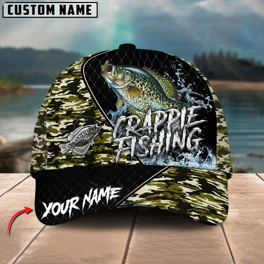 BlueJose Crappie Fishing Camo Grid Water Pattern Personalized Cap