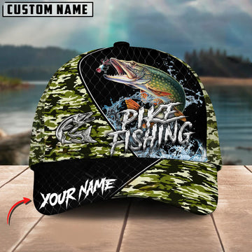 BlueJose Pike Fishing Camo Grid Water Pattern Personalized Cap