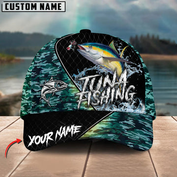 BlueJose Tuna Fishing Camo Grid Water Pattern Personalized Cap