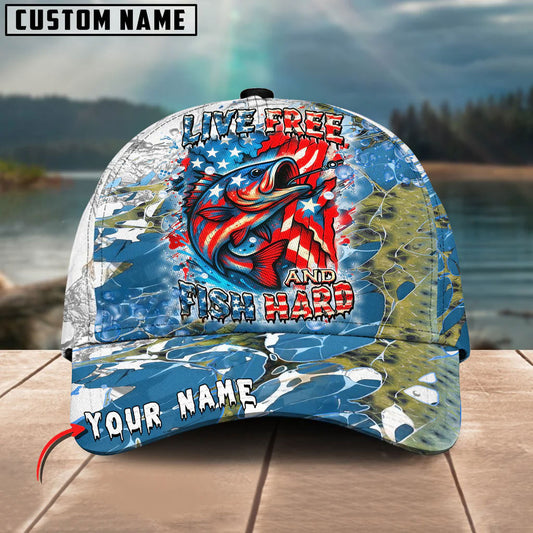 BlueJose Bass Live Free Fish Hard Design Personalized Cap