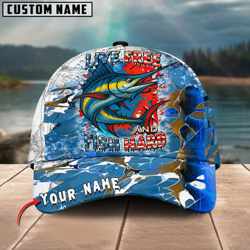 BlueJose Marlin Live Free Fish Hard Design Personalized Cap