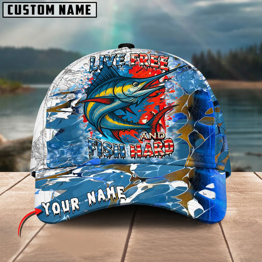 BlueJose Marlin Live Free Fish Hard Design Personalized Cap
