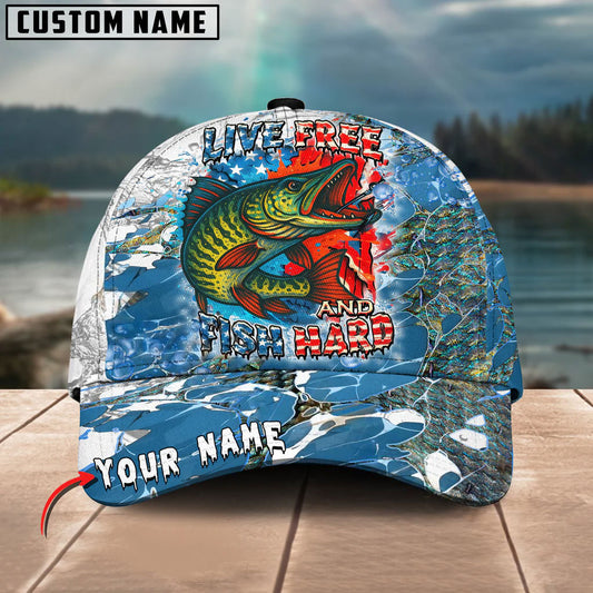 BlueJose Pike Live Free Fish Hard Design Personalized Cap