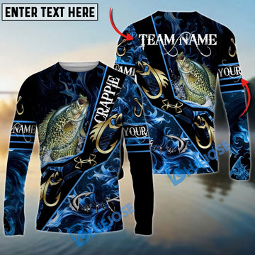 Bluejose Crappie Fishing Realistic Jumping Blue Water Flame Golden Hooks Custom Name & Team Name 3D Shirts