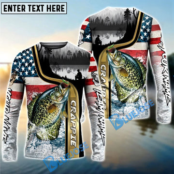 Bluejose Crappie Fishing Giant Fish Water Splash American Flag Landscape Custom Name & Team Name 3D Shirts