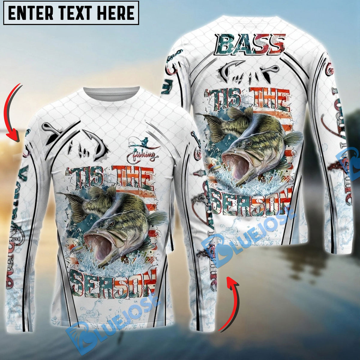 Bluejose Bass Fishing Aggressive Splash Design Custom Name &amp; Team Name 3D Shirts