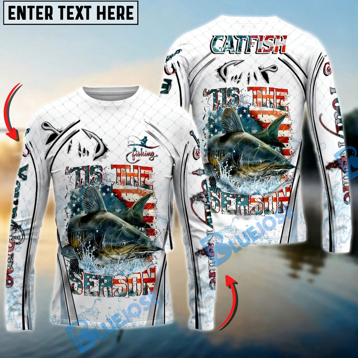 Bluejose Catfish Fishing Aggressive Splash Design Custom Name &amp; Team Name 3D Shirts