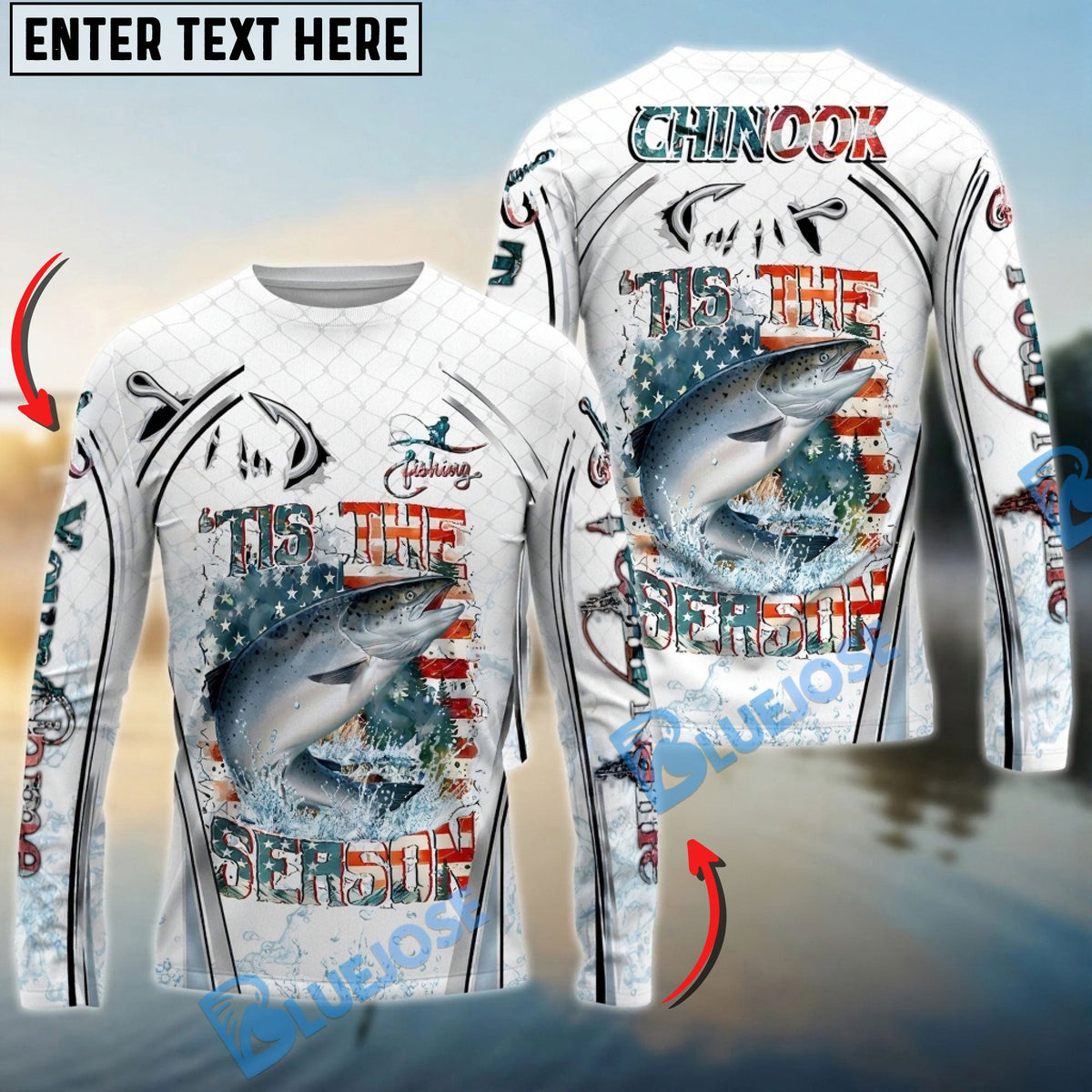 Bluejose Chinook Salmon Fishing Aggressive Splash Design Custom Name &amp; Team Name 3D Shirts