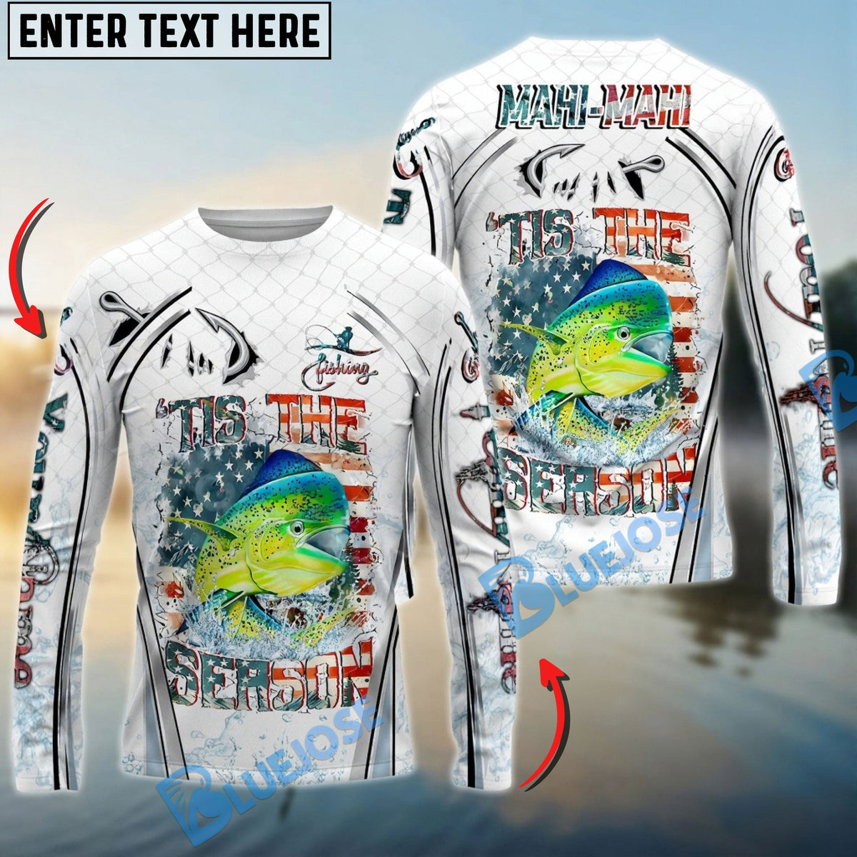 Bluejose Mahi-mahi Fishing Aggressive Splash Design Custom Name &amp; Team Name 3D Shirts