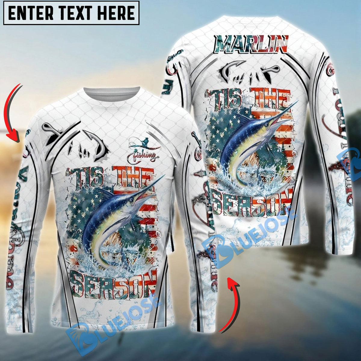 Bluejose Marlin Fishing Aggressive Splash Design Custom Name &amp; Team Name 3D Shirts