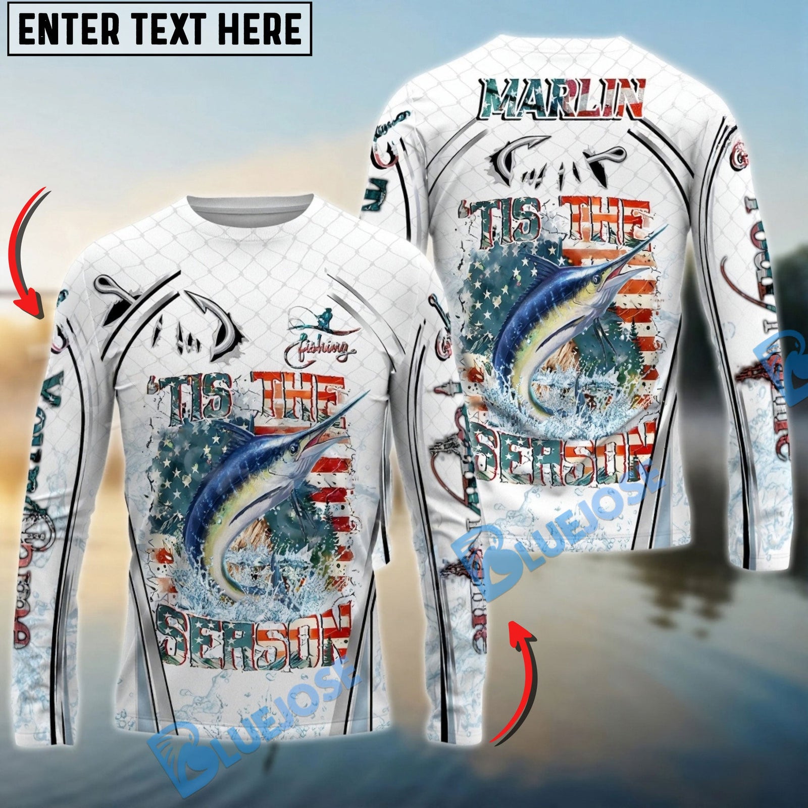 Bluejose Marlin Fishing Aggressive Splash Design Custom Name & Team Name 3D Shirts