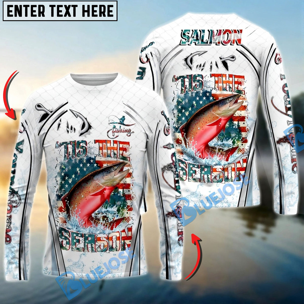 Bluejose Salmon Fishing Aggressive Splash Design Custom Name &amp; Team Name 3D Shirts