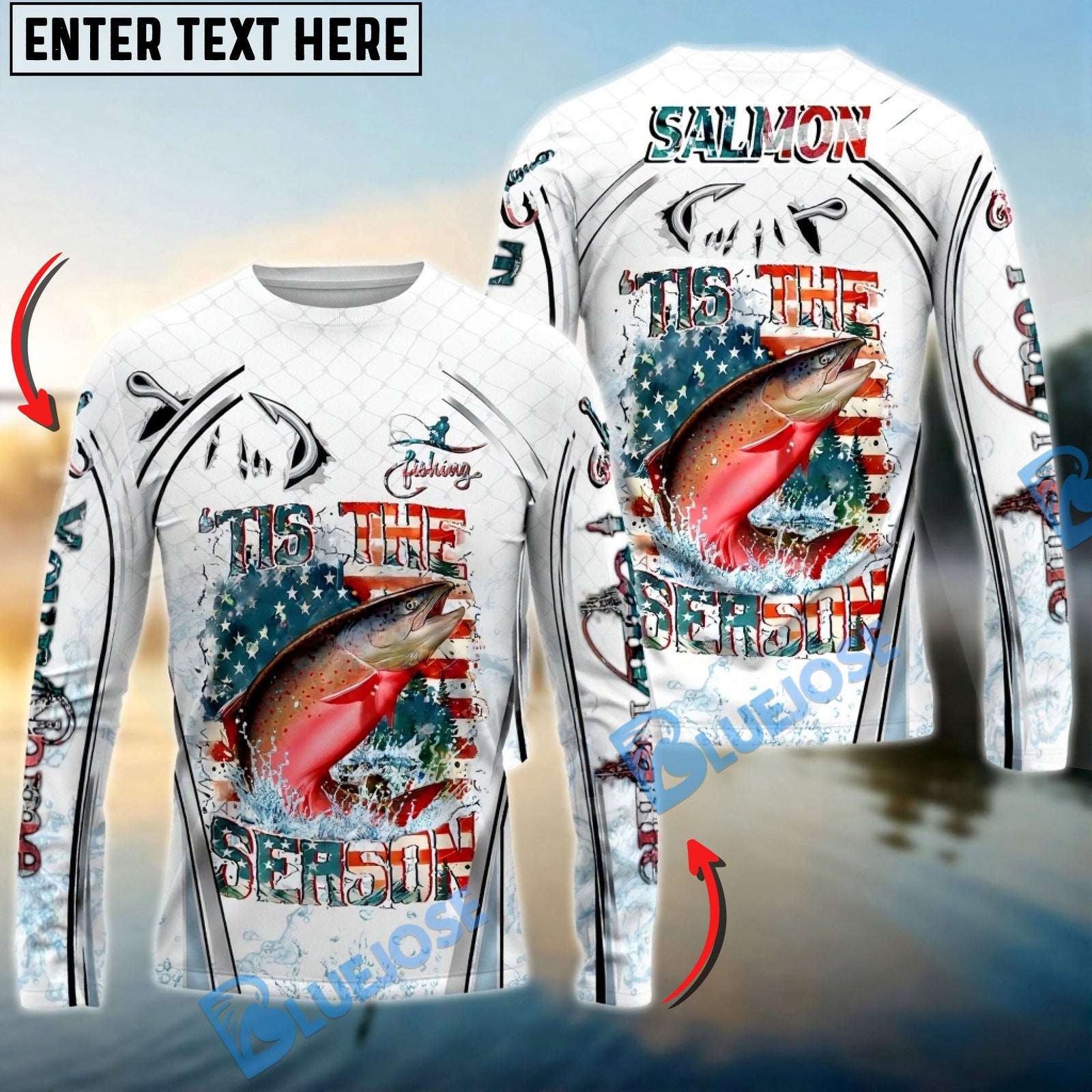 Bluejose Salmon Fishing Aggressive Splash Design Custom Name & Team Name 3D Shirts