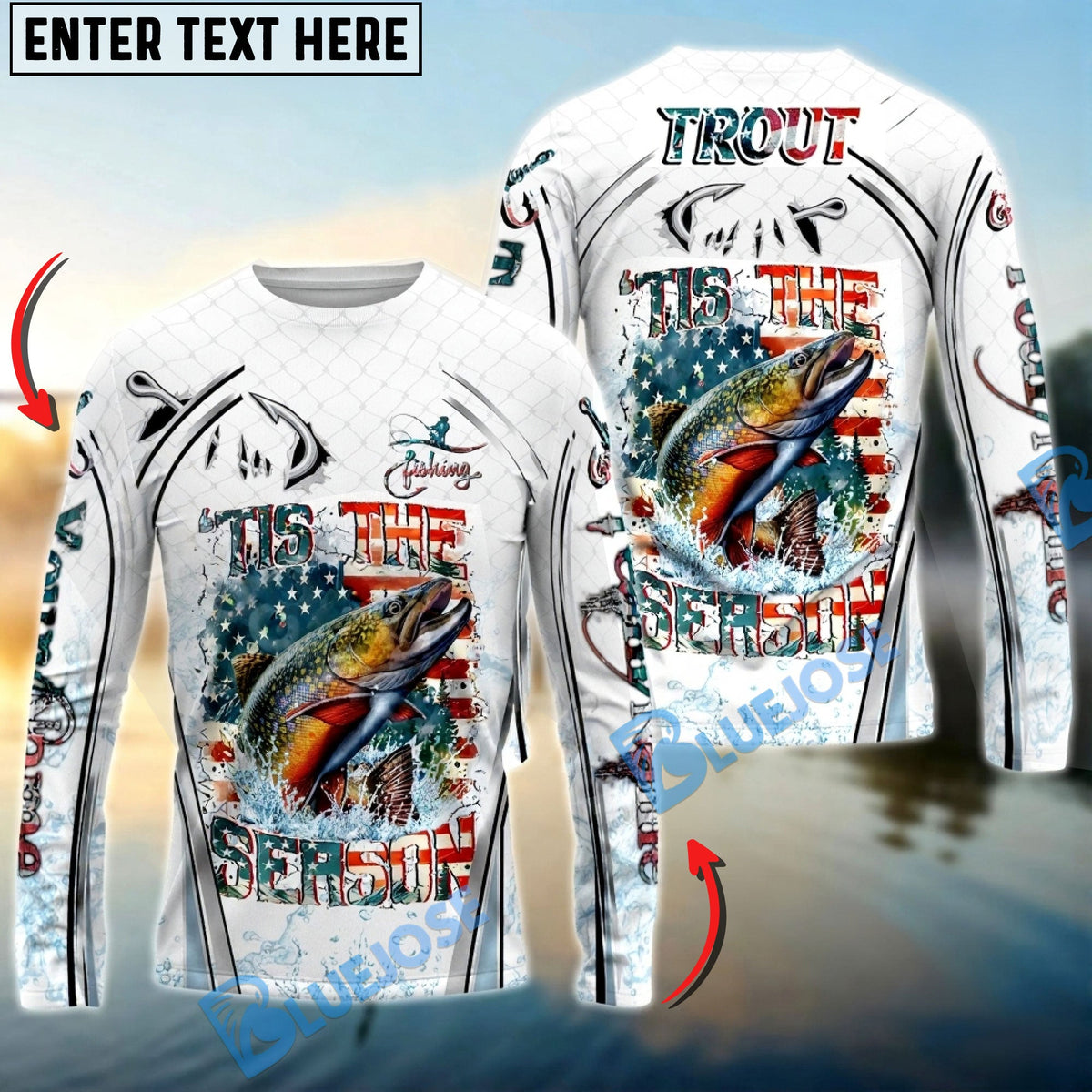 Bluejose Trout Fishing Aggressive Splash Design Custom Name &amp; Team Name 3D Shirts