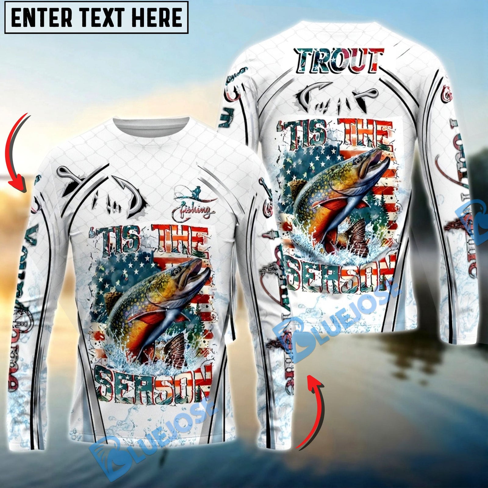 Bluejose Trout Fishing Aggressive Splash Design Custom Name & Team Name 3D Shirts