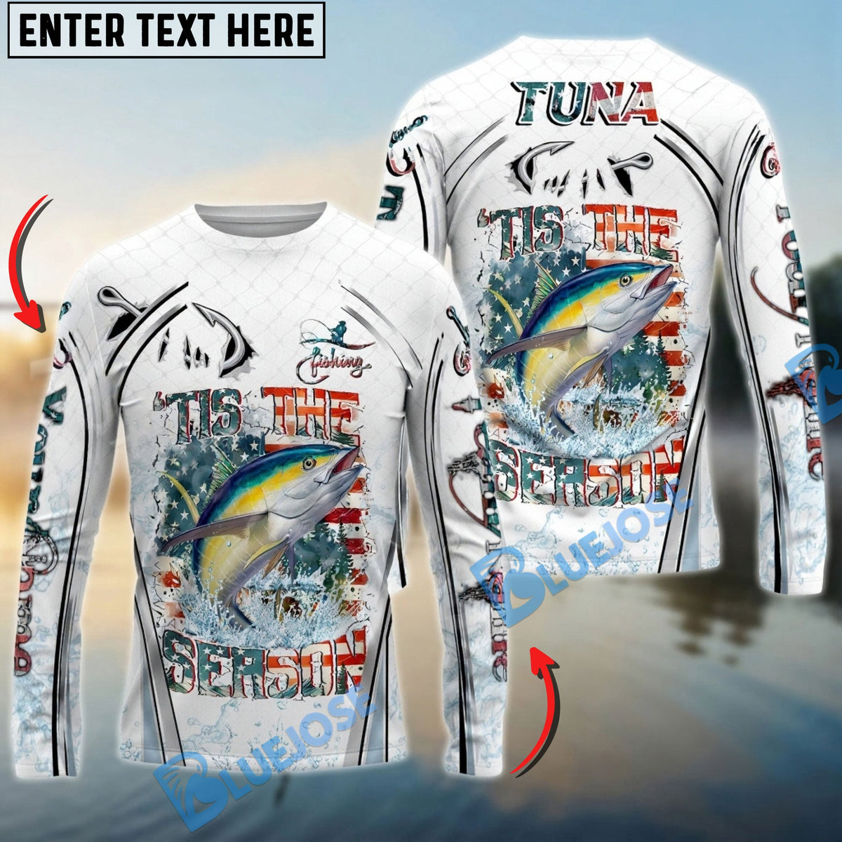 Bluejose Tuna Fishing Aggressive Splash Design Custom Name &amp; Team Name 3D Shirts