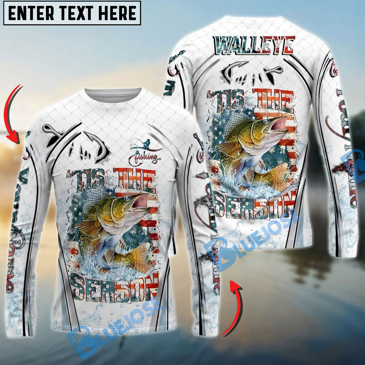 Bluejose Walleye Fishing Aggressive Splash Design Custom Name &amp; Team Name 3D Shirts