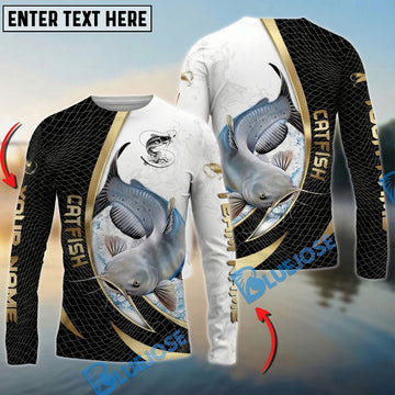 Bluejose Catfish Fishing Gold Black Net Dynamic Jump Custom Name & Team Name 3D Shirts