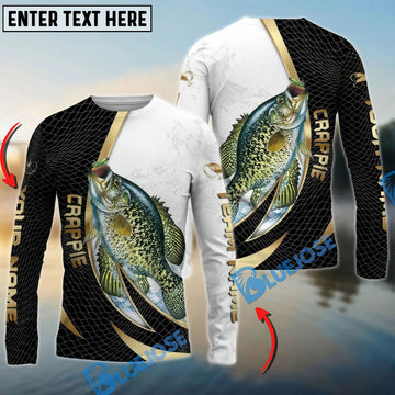 Bluejose Crappie Fishing Gold Black Net Dynamic Jump Custom Name & Team Name 3D Shirts