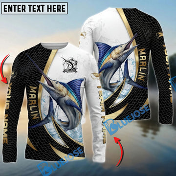 Bluejose Marlin Fishing Gold Black Net Dynamic Jump Custom Name & Team Name 3D Shirts