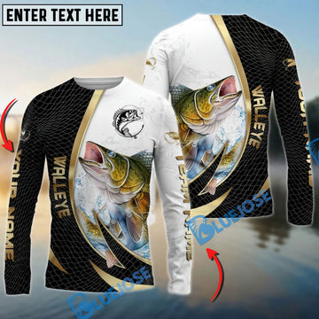 Bluejose Walleye Fishing Gold Black Net Dynamic Jump Custom Name & Team Name 3D Shirts