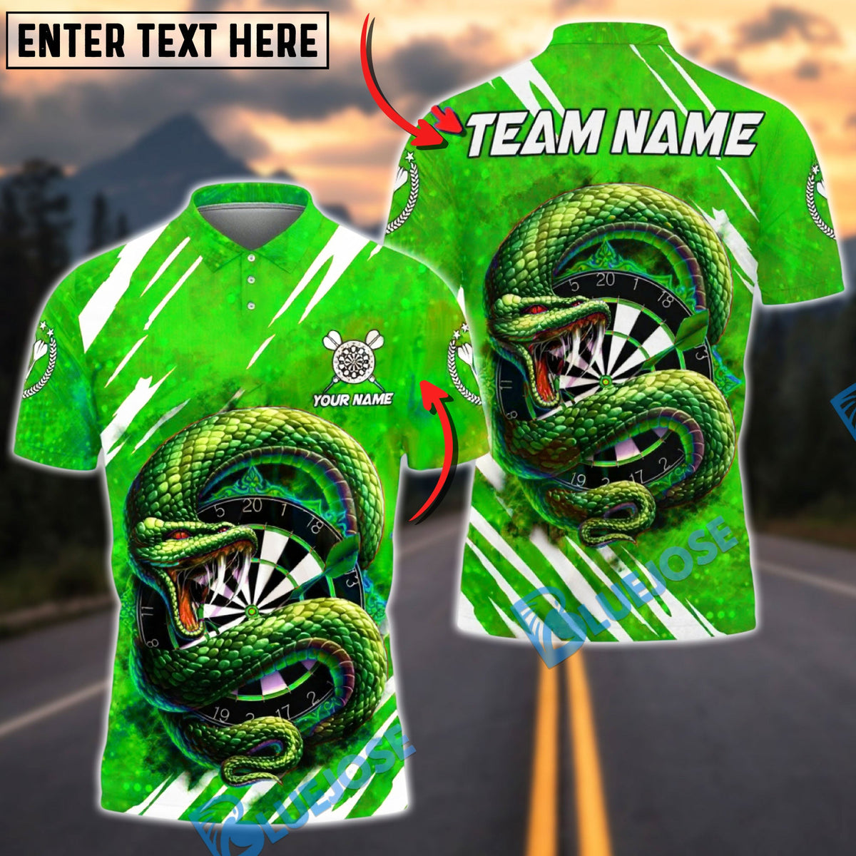 BlueJose Darts Snake Strike Power Art Multicolor Options Personalized Name Shirt (6 Colors)
