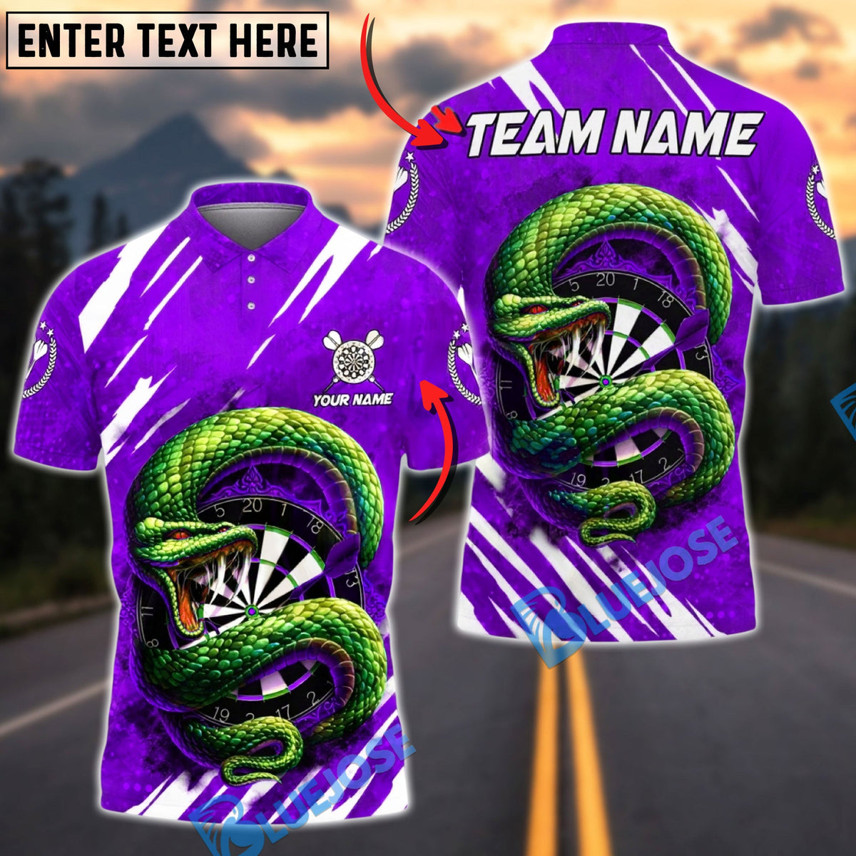 BlueJose Darts Snake Strike Power Art Multicolor Options Personalized Name Shirt (6 Colors)