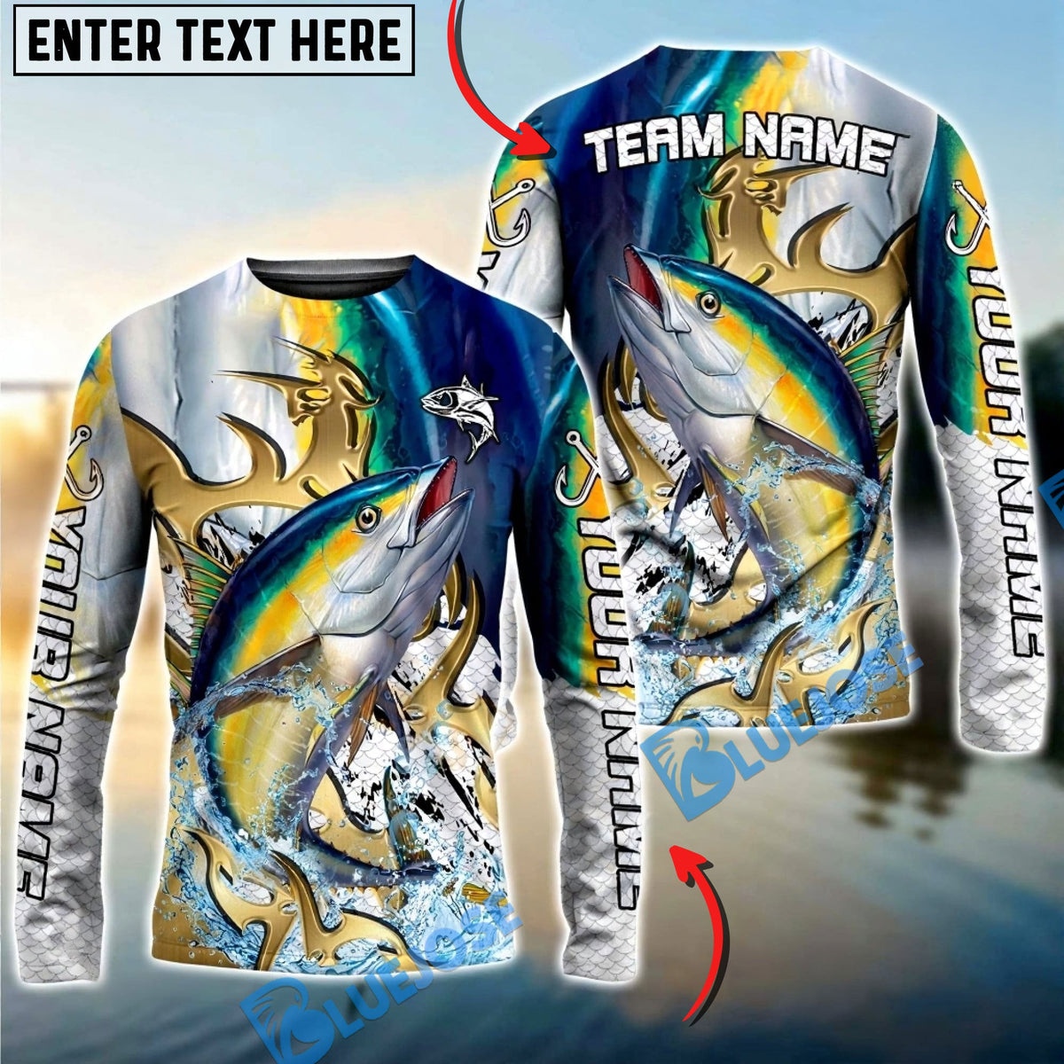 Bluejose Tuna Fishing Trophy Power Splash Art Custom Name &amp; Team Name 3D Shirts