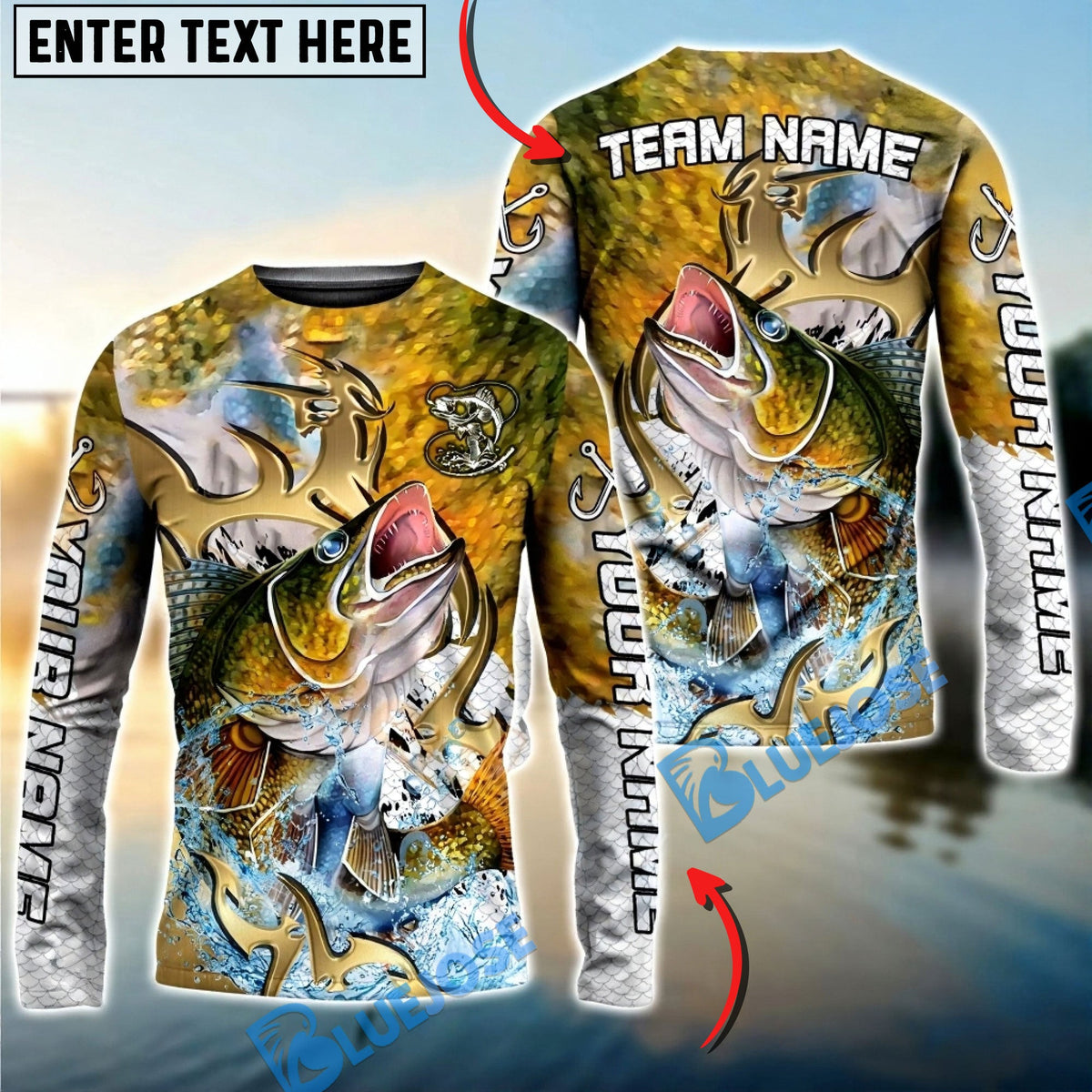 Bluejose Walleye Fishing Trophy Power Splash Art Custom Name &amp; Team Name 3D Shirts