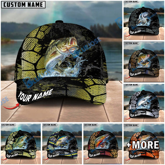 BlueJose Fishing Cracked Texture Gold Black Splash Graphic Personalized Cap (13 Breeds)