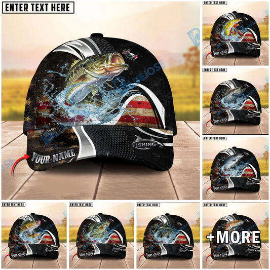 BlueJose Fishing American Flag Water Splash Graphic Personalized Cap (13 Breeds)