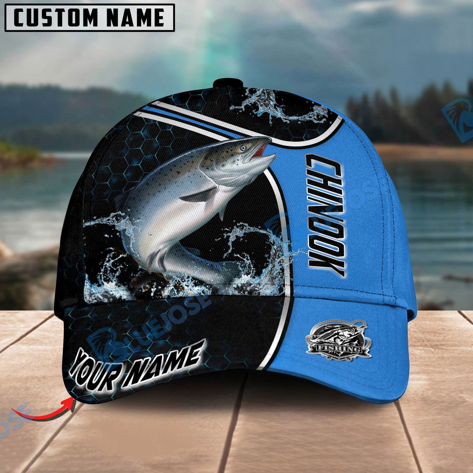BlueJose Blue Hexagon Sport Style Water Splash Personalized Cap (13 Breeds)