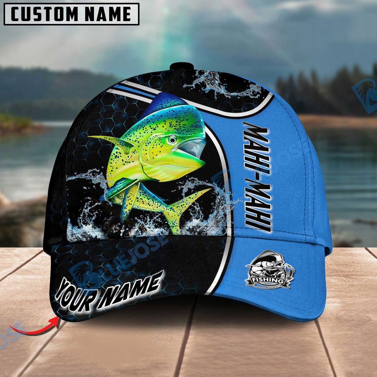 BlueJose Blue Hexagon Sport Style Water Splash Personalized Cap (13 Breeds)