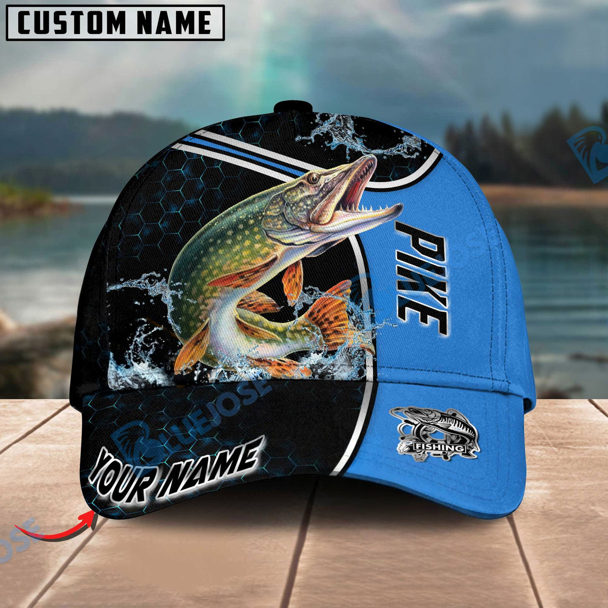 BlueJose Blue Hexagon Sport Style Water Splash Personalized Cap (13 Breeds)