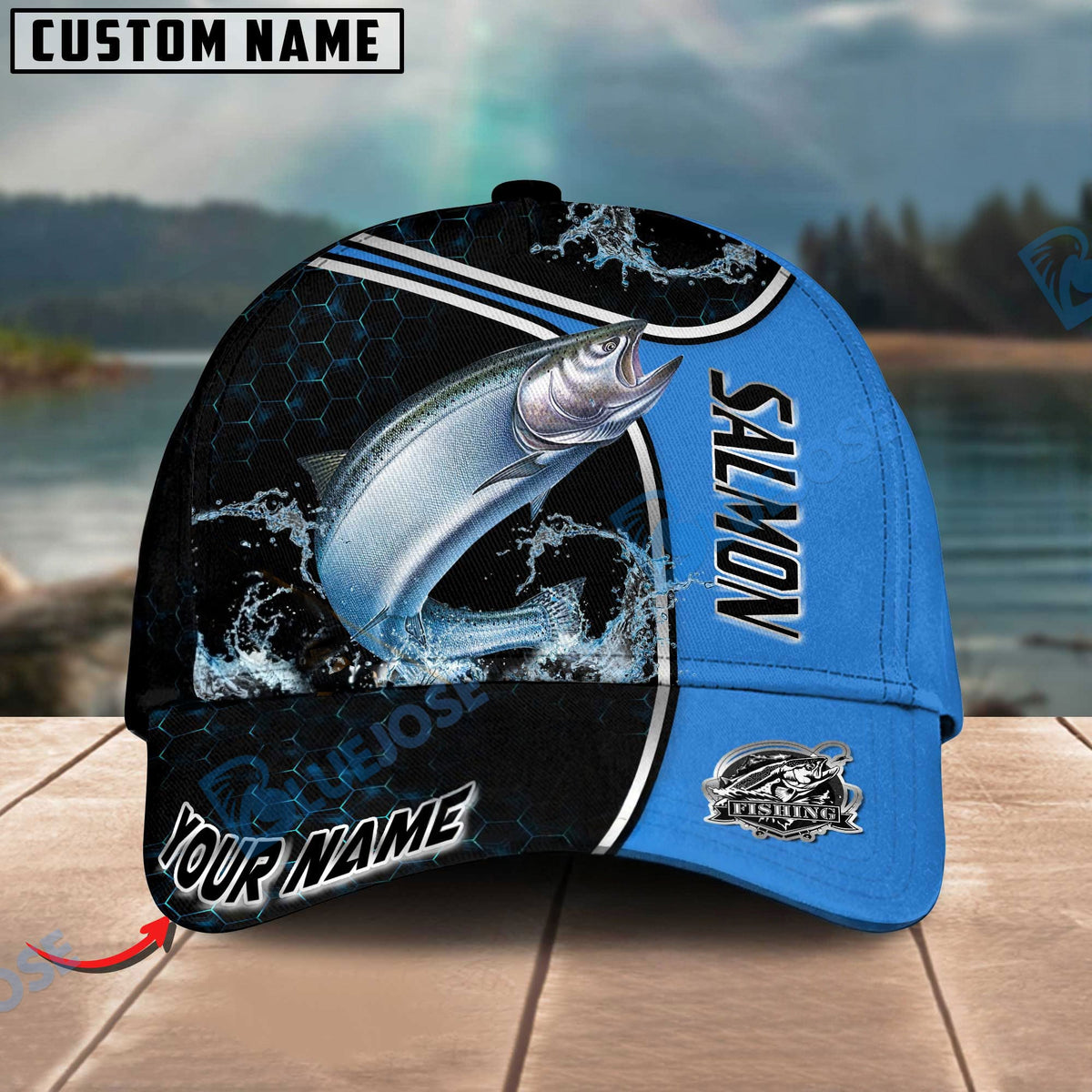 BlueJose Blue Hexagon Sport Style Water Splash Personalized Cap (13 Breeds)