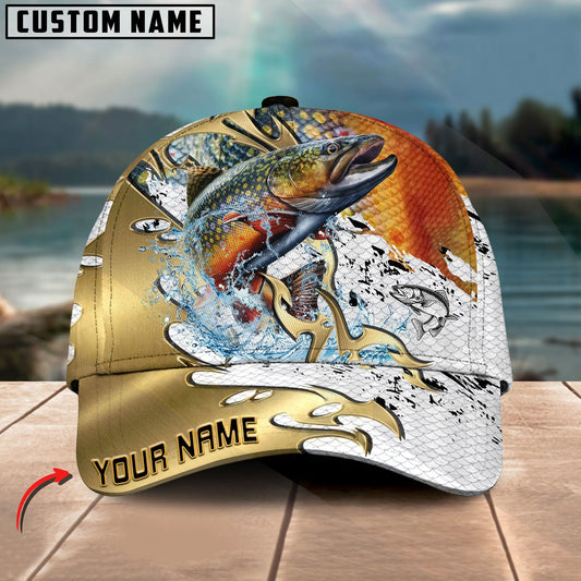 BlueJose Fishing Scale Pattern Gold Accent Water Splash Personalized Cap (13 Breeds)