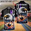 BlueJose Bowling & Pins American Flag Eagle Strike Explosion Customized Name, Team Name 3D Shirt (4 Colors)