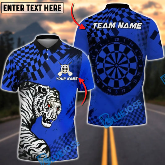 BlueJose Darts White Tiger Checkered Pattern Multicolor Options Personalized Name Shirt (4 Colors)