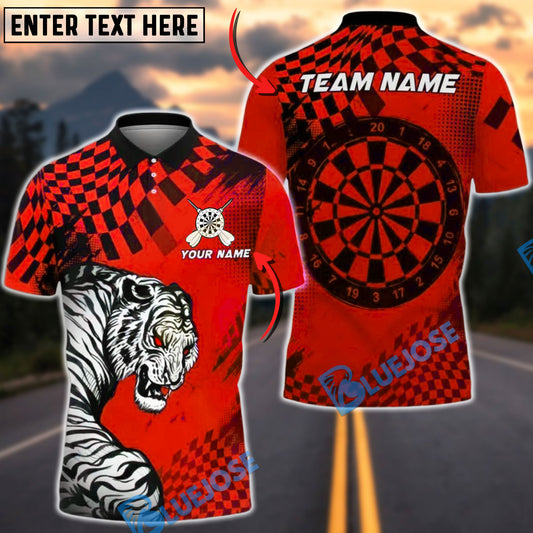BlueJose Darts White Tiger Checkered Pattern Multicolor Options Personalized Name Shirt (4 Colors)