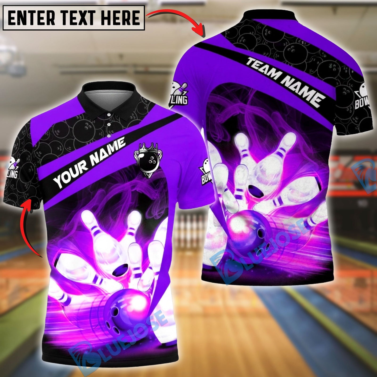 BlueJose Bowling & Pins Strike Fire Motion Pins Smash Customized Name, Team Name 3D Shirt (4 Colors)