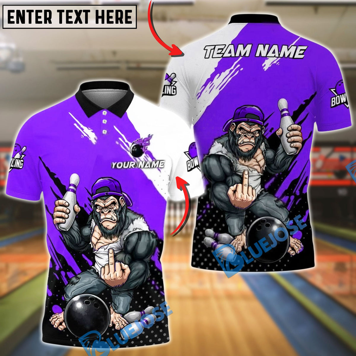 BlueJose Bowling & Pins Savage Gorilla Street Style Strike Customized Name, Team Name 3D Shirt (4 Colors)