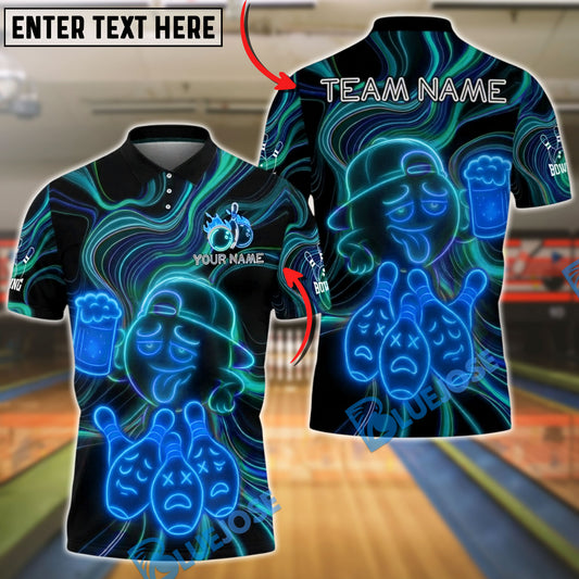 BlueJose Bowling And Pins Beer Funny Drunk Emoji Customized Name, Team Name 3D Shirt (4 Colors)