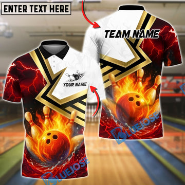 BlueJose Bowling And Pins Fire and Lightning Customized Name, Team Name 3D Shirt (4 Colors)