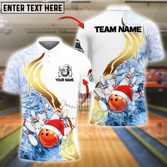 BlueJose Bowling And Pins Christmas Lights Fire Strike Customized Name, Team Name 3D Shirt (4 Colors)
