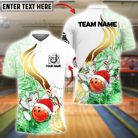 BlueJose Bowling And Pins Christmas Lights Fire Strike Customized Name, Team Name 3D Shirt (4 Colors)