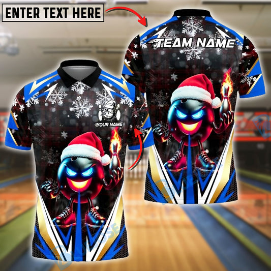 BlueJose Bowling And Pins Santa Fire Strike Customized Name, Team Name 3D Shirt (4 Colors)