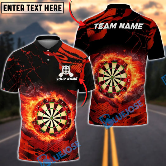 BlueJose Darts Flaming Board Heat Effect Multicolor Options Personalized Name Shirt (4 Colors)